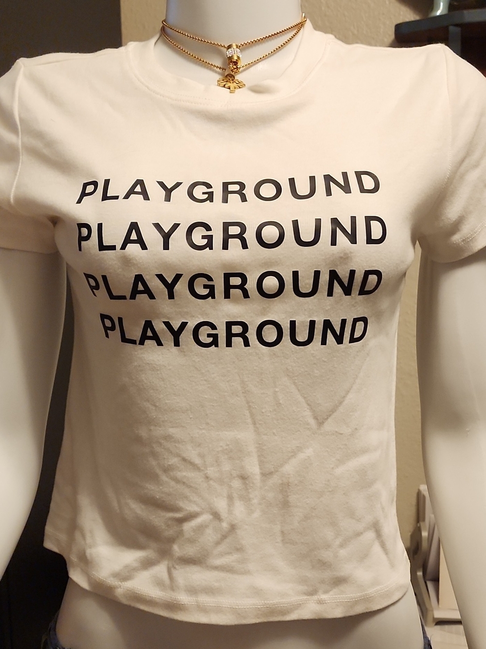 Playground LA Cropped Baby Tee White M MADE